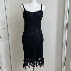Peace and Love Midi Dresses Womens M Black Crochet Lace Whimsigoth Lined France